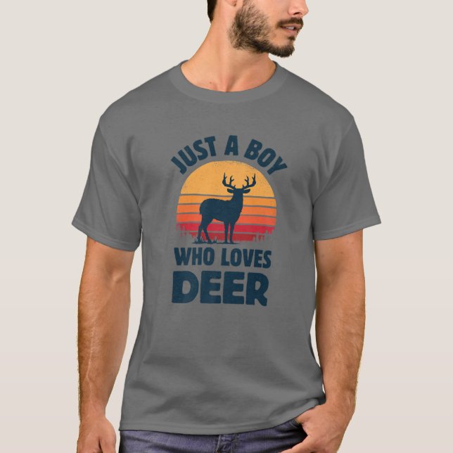 T-shirt Cerf Juste Un Garçon Qui Aime Elk Moose Retro Vint (Devant)