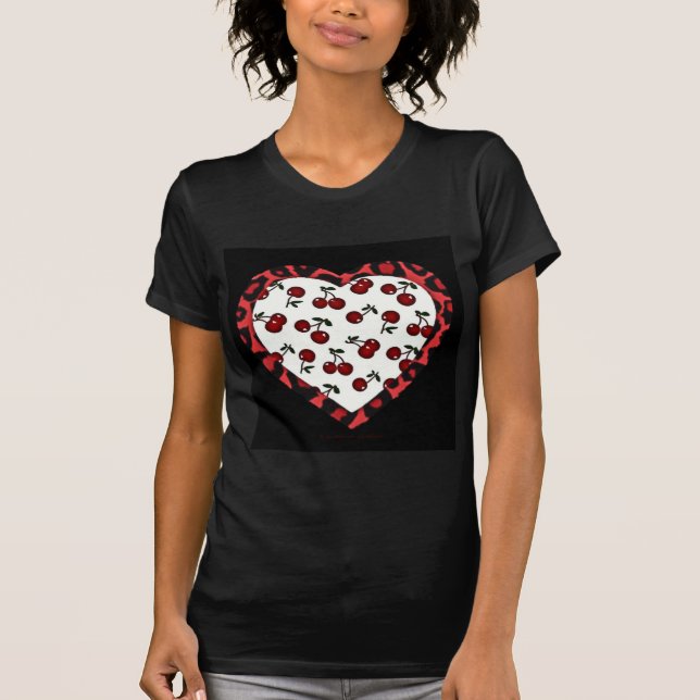 T-shirt Cerises RAB Empreinte de léopard Heart Rockabilly (Devant)