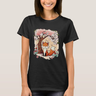 T-shirt Cerisier Renard Fleur Japonaise Esthétique Vaporwa