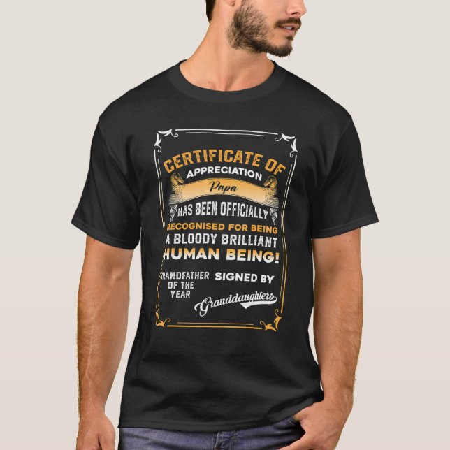 T-shirt Certificat Homme Papa De L'Année Signé Par Grandda (Devant)