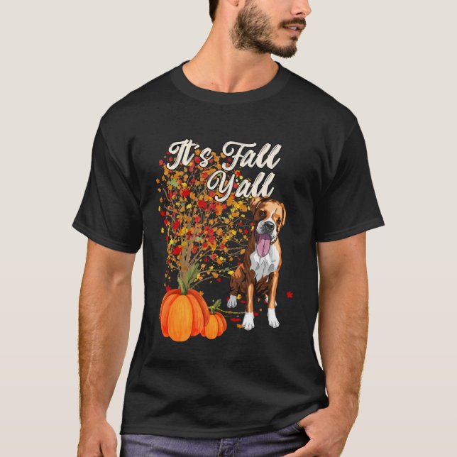 T-shirt C'est automne Y tout mignon chien de boîte Automne (Devant)