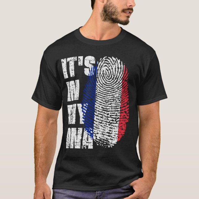 T-shirt C'EST DANS MON ADN France Drapeau Drapeau Cadeau F (Devant)