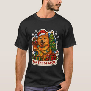 T-shirt C'est la saison Chien Spitz finlandais Joyeux Noël