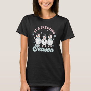 T-shirt C'est la saison de gel Rétro Hiver Bonhomme de nei