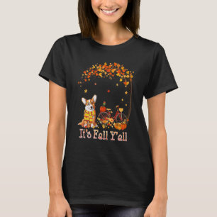 T-shirt C'est l'Automne les gars Vélo Corgi Citrouille Épi