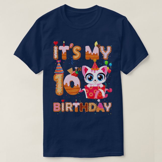 T-shirt C'est mon 10e anniversaire fille drôle Chat Annive (Design devant)