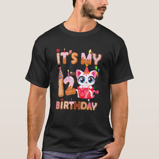T-shirt C'Est Mon 12H Anniversaire Fille Chat Anniversaire (Devant)