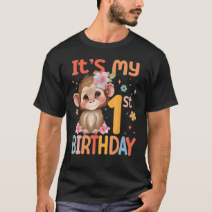 T-shirt C'est mon 1er anniversaire fille bébé singe Fleur