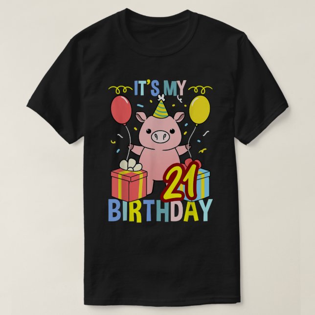 T-shirt C'est mon 21e anniversaire de cochon pour le cocho (Design devant)
