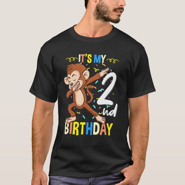 T-shirt C'est mon 2e anniversaire Dabbing Singe Animal (Devant)