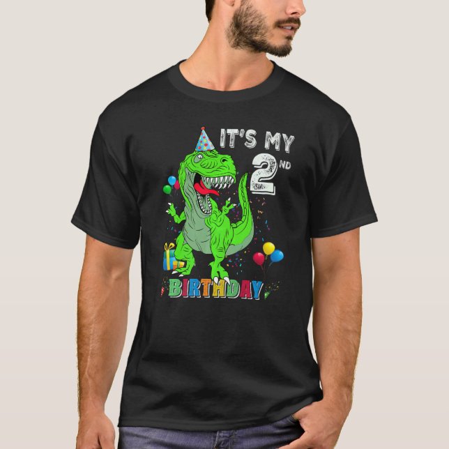 T-shirt C'est mon 2e anniversaire Joyeux 2 ans Dinosaur Re (Devant)