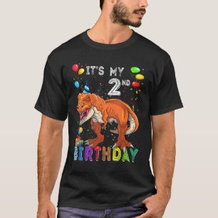 T-shirt C'est mon 2e anniversaire Joyeux 2 ans Dinosaur Re