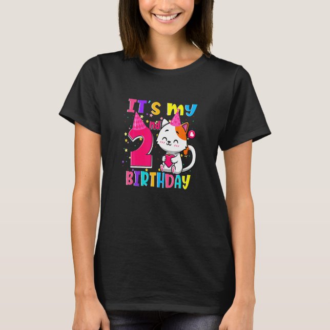 T-shirt C'Est Mon 2Ème Anniversaire Chat Fille 2 Ans (Devant)