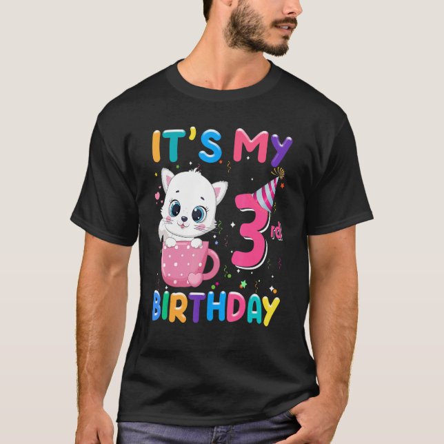 T-shirt C'est mon 3e anniversaire fille chat anniversaire  (Devant)