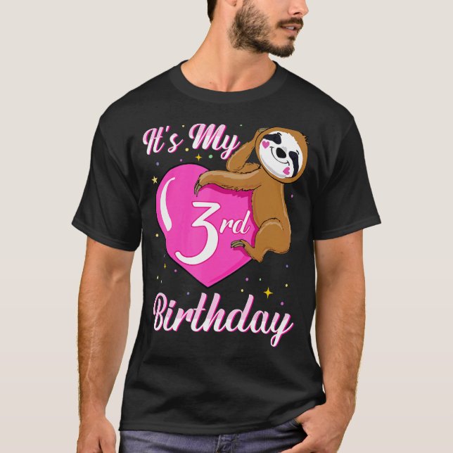 T-shirt C'Est Mon 3e Anniversaire Rose Souriant Thème Fill (Devant)