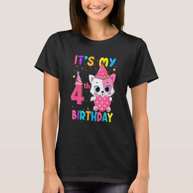 T-shirt C'est mon 4e anniversaire fille chat anniversaire  (Devant)