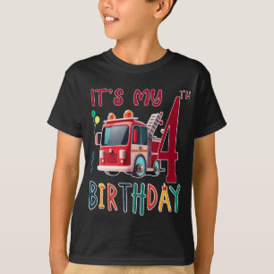 T-shirt c'est mon 4e anniversaire garçon pompier Enfants