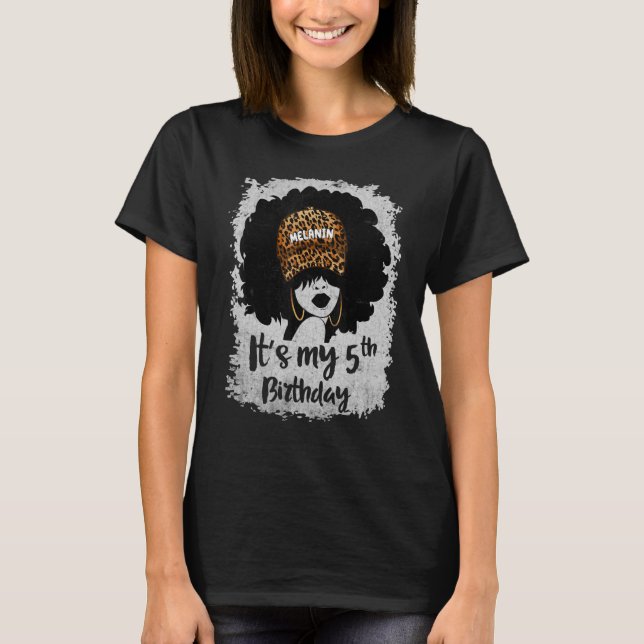 T-shirt C'est mon 5e anniversaire 5 ans Leopard Melanin G (Devant)