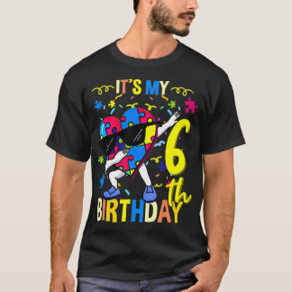 T-shirt C'est mon 6ème anniversaire Dabbing Autism Puzzle