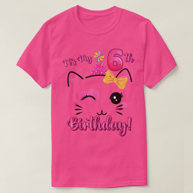 T-shirt C'est mon 6ème anniversaire fille chat mignon anni (Design devant)