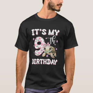T-shirt C'est mon 9e anniversaire mignonne tortue mer pois