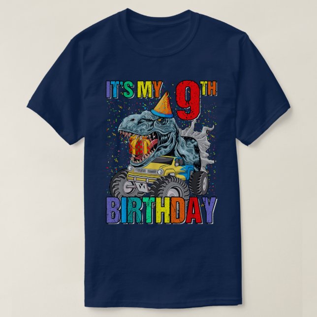 T-shirt C'est mon 9e anniversaire Monster Truck Dinosaur B (Design devant)