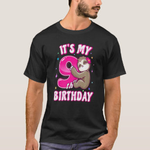 T-shirt C'est mon 9ème anniversaire Thème Fille Paresseux