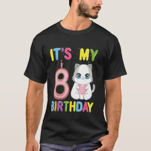T-shirt C'est mon anniversaire 8 ans fille chat roux de 8 