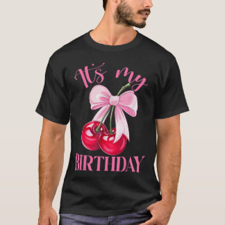 T-shirt C'est Mon Anniversaire Coquette Nœud Cerise Filles