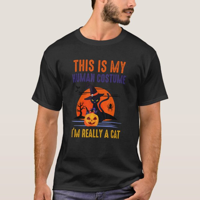 T-shirt C'est mon costume humain Je suis Vraiment un chat  (Devant)
