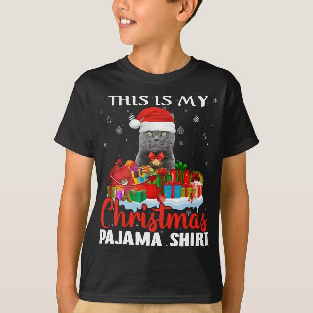 T-shirt C'Est Mon Pajama Russe Bleu Chat De Noël (Devant)