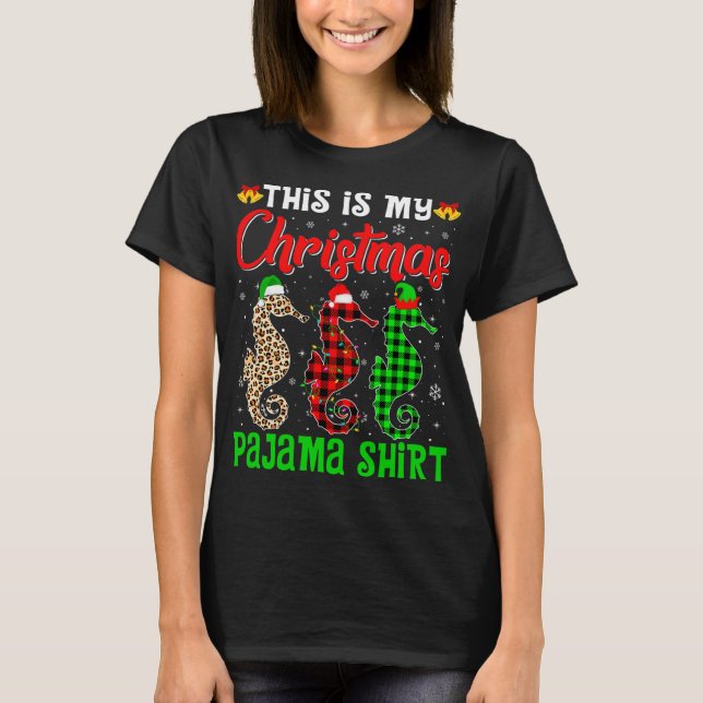 T-shirt C'Est Mon Pyjama De Noël Cheval De Mer Père Noël H (Devant)