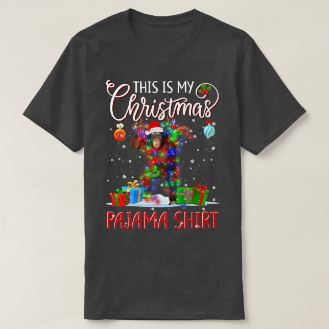T-shirt C'est mon pyjama de Noël Singe Ligh de Noël (Design devant)