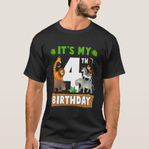 T-shirt C'est My 4th Birthday Zoo Jungle Safari 4 Years