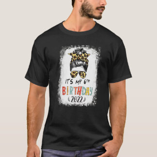 T-shirt C'est My 6th Birthday Girl Leopard Messy Bun 6 Yea