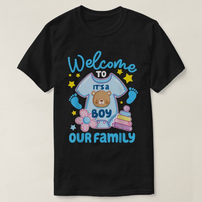 T-shirt C'est un Baby shower garçon Bienvenue à notre fami (Design devant)