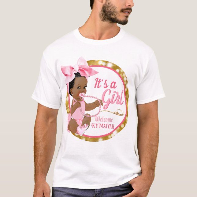 T-shirt C'est une fille Ethnique Baby Girl Pink Bow & Pear (Devant)