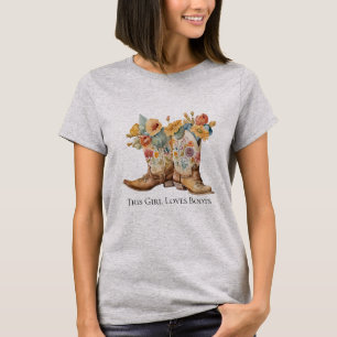 T-shirt Cette fille aime les bottes de cowboy bottes fleur