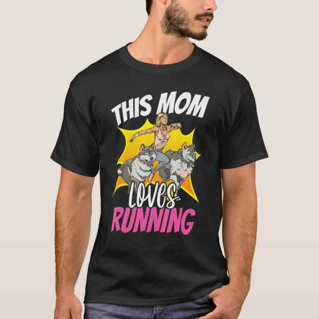 T-shirt Cette Maman aime courir Wolf Husky Jogging Mère R (Devant)