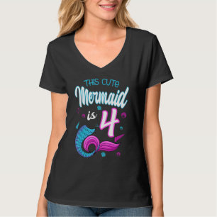 T-shirt Cette Mignonne Sirène Est 4 Anniversaire Célébrati