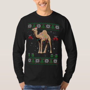 T-shirt Chameau Chandail de Noël Arbres Lumières Ornement