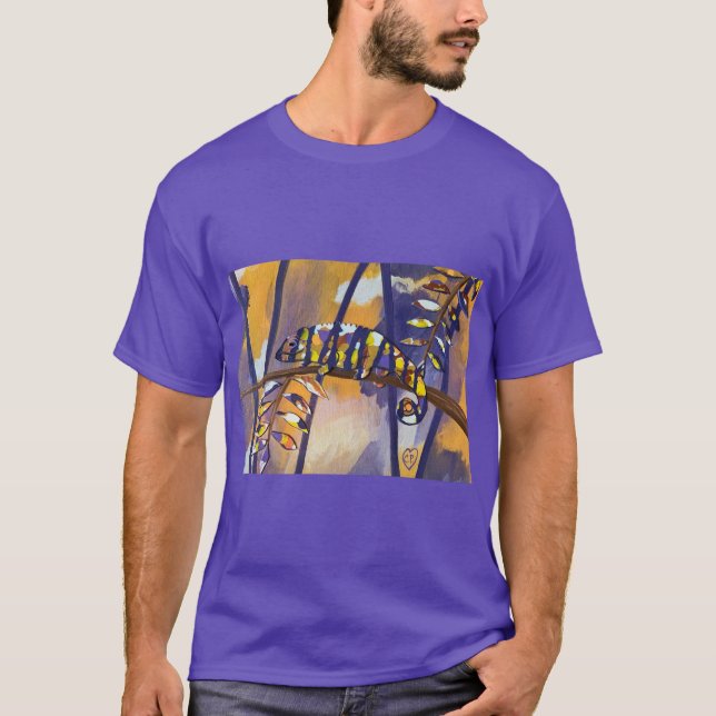 T-shirt Chameleon Abstrait en violet orange jaune sur Tee  (Devant)