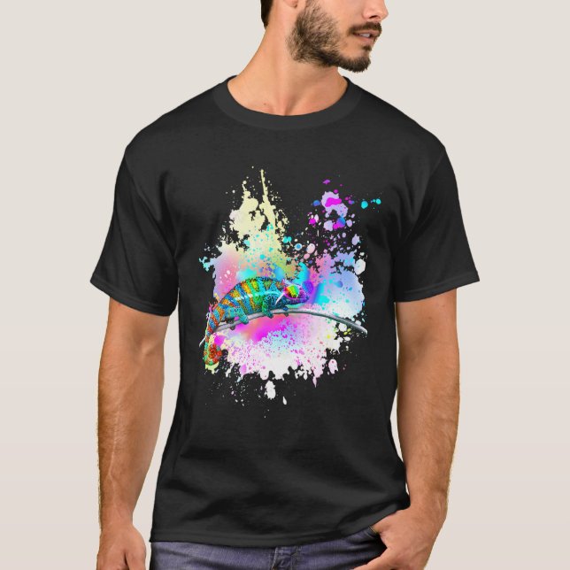 T-shirt Chameleon Lizard Arc-en-ciel Lunettes d'amour du c (Devant)