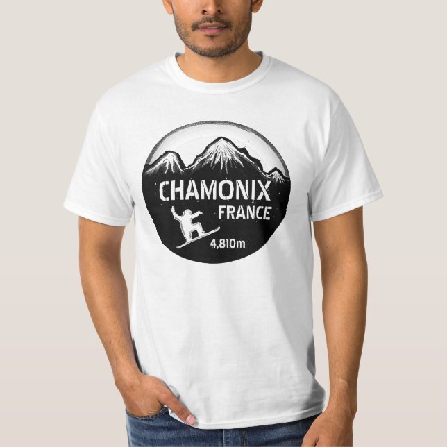 T-shirt Chamonix France noir blanc snowboard valeur tee (Devant)