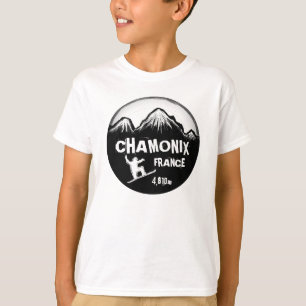 T-shirt Chamonix France orange snowboard art boys tee