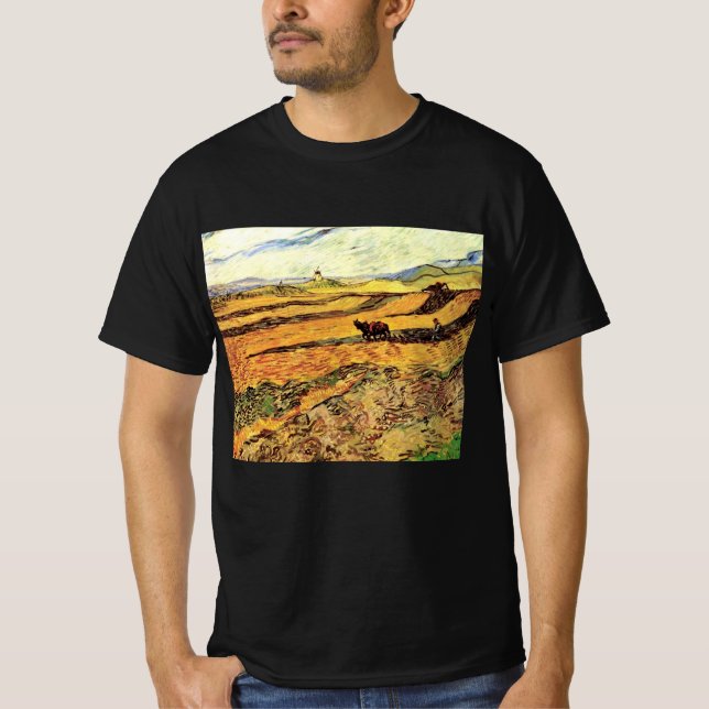 T-shirt Champ avec Plowman et Mill par Vincent van Gogh (Devant)