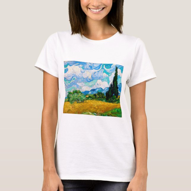 T-shirt Champ de blé avec Cyprès, Van Gogh (Devant)