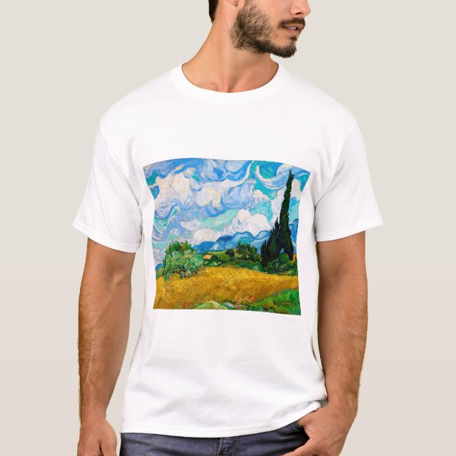 T-shirt Champ de blé avec Cyprès, Van Gogh (Devant)