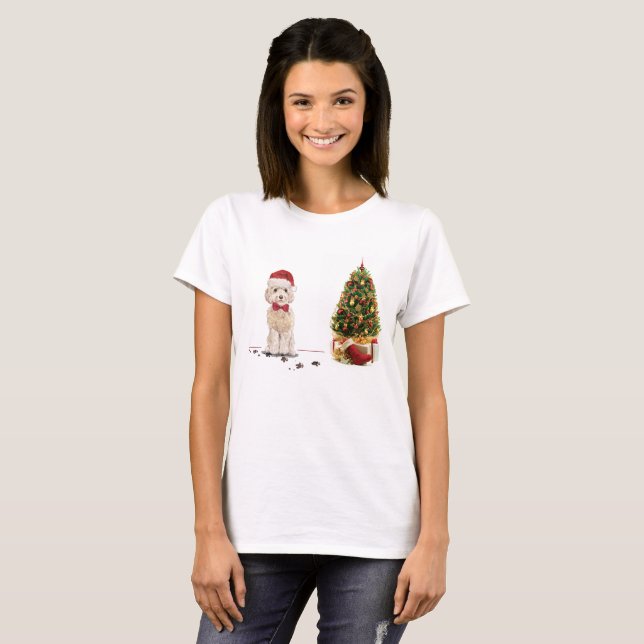 T-shirt Champagne Cockapoo Drôle chien de Noël avec arbre (Devant entier)