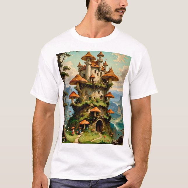 T-shirt Champignons Château Imaginaire Art Whimsical T-Shi (Devant)